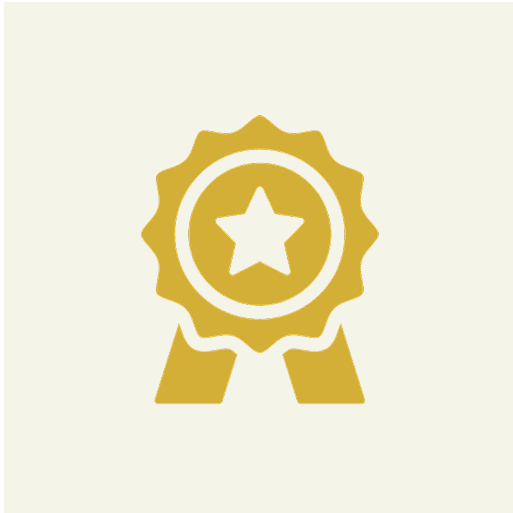 A gold award ribbon icon with a star in the center on a light background.