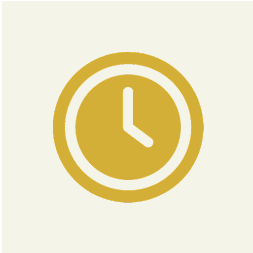 A yellow clock icon with a simple design, set against a light background. The clock's hands display the time as 10:10.