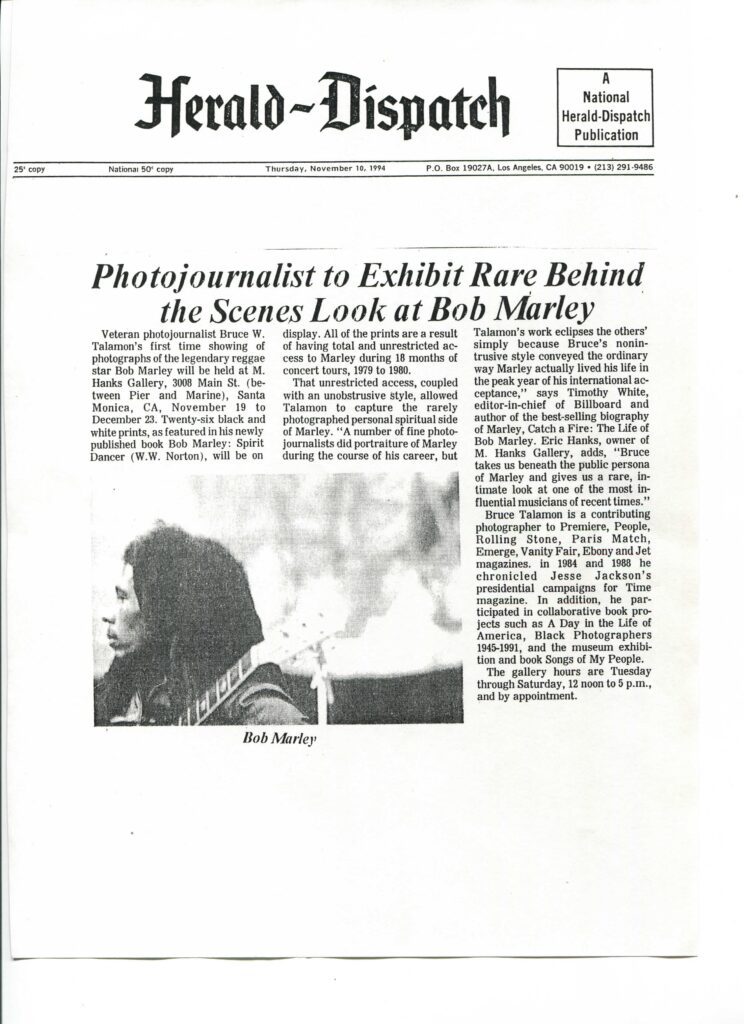 A newspaper article about bob marley