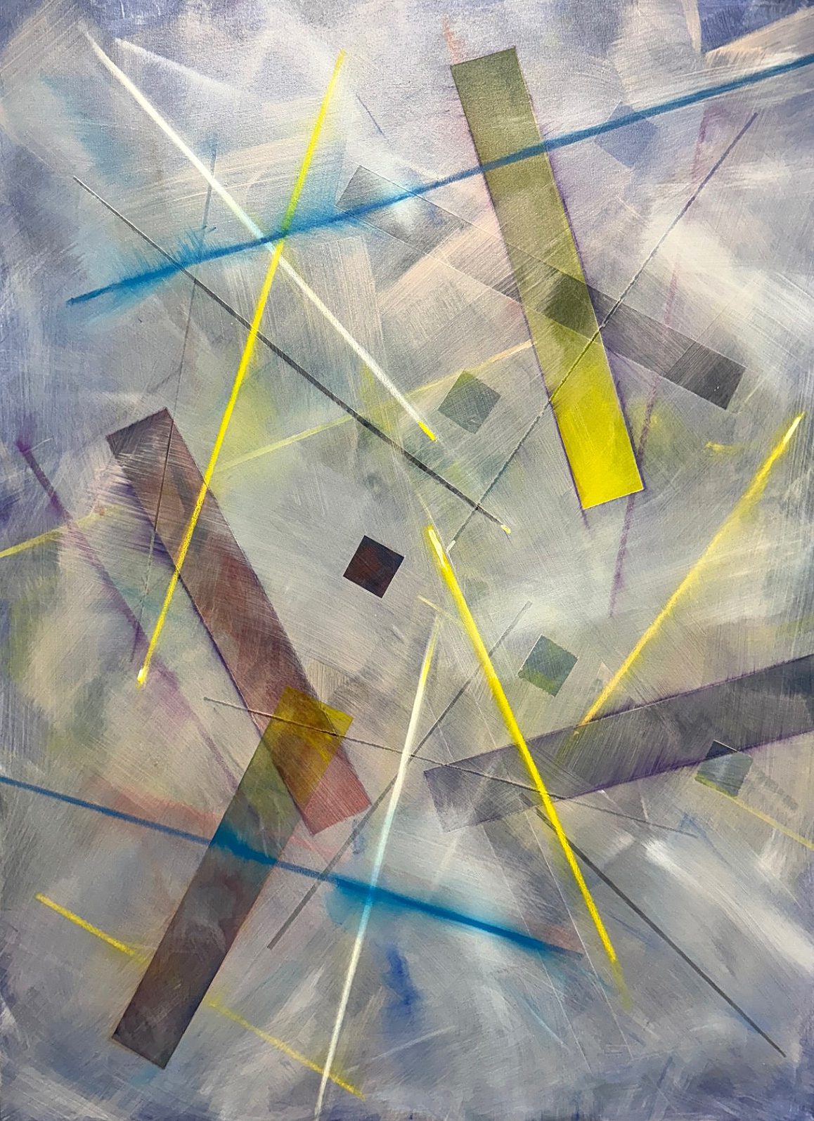 SunRa A painting of yellow and blue lines on a gray background