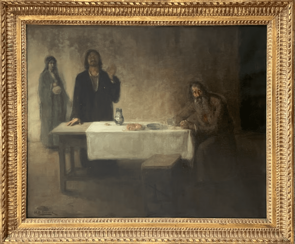 cid8fa7e073-7cbc-4b5e-98b7-d27461cf261f-1-680abaed99579 A painting of jesus at the table with two disciples.