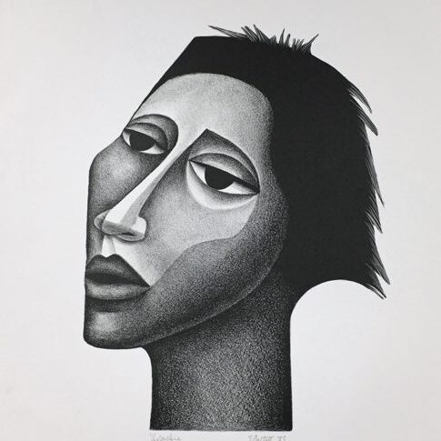 Jackie A black and white drawing of a person 's face.